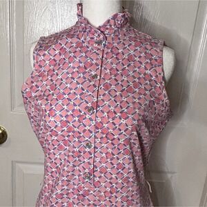 J MCLAUGHLIN Pink Ruffle Collar Sleeveless Sheath Dress Small Catalina -No Belt